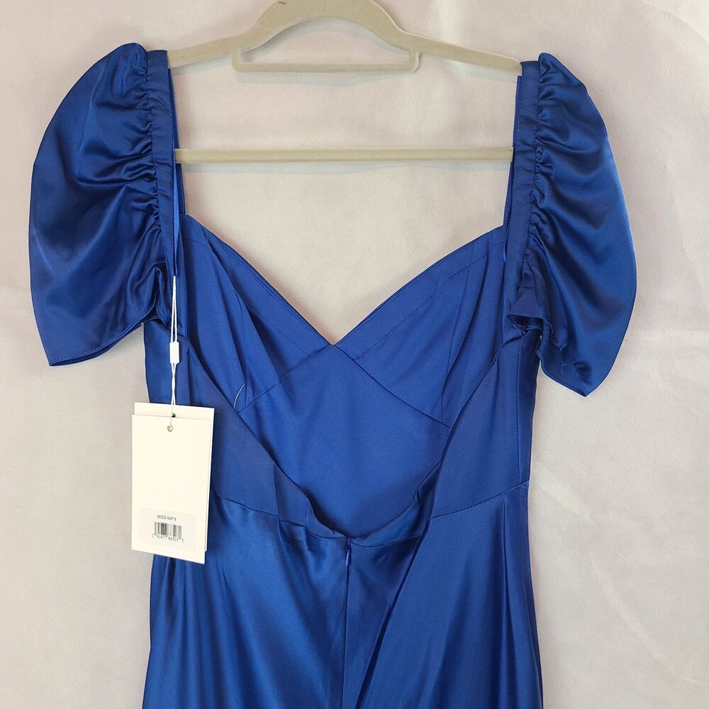 New MAC DUGGAL 68332 (8) Sapphire Blue Satin Puff Sleeve Open Back Formal Dress - Picture 6 of 15
